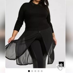 LIKE NEW TORRID 2X Fitted Crop Chiffon Two-Fer Sweater (BLACK&WHITE)